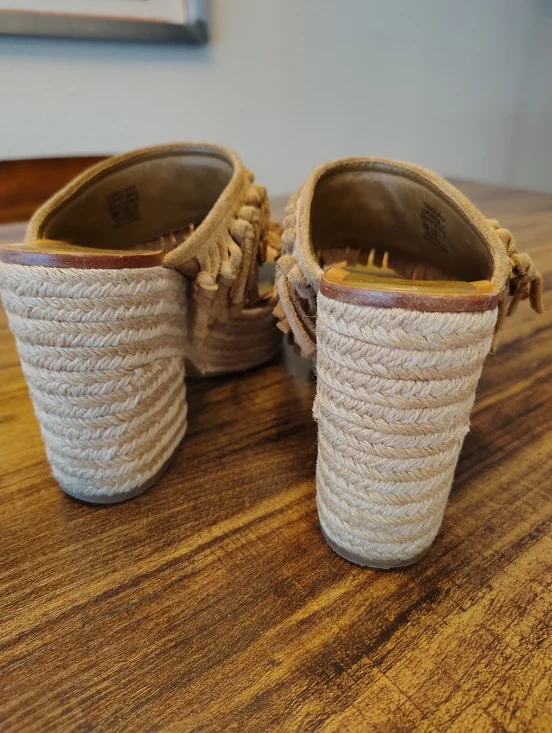 Tory Burch Fria Knotted-Fringe Espadrille Slide Suede Platform Sandals Size 6 - Picture 3 of 6